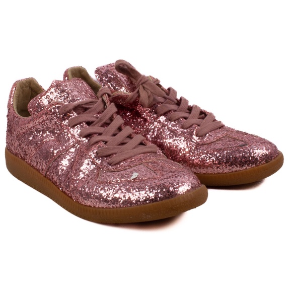 FINAL DROP🚨 MAISON MARGIELA GAT Pink Leather Giltter Covered Sneakers - Picture 1 of 8